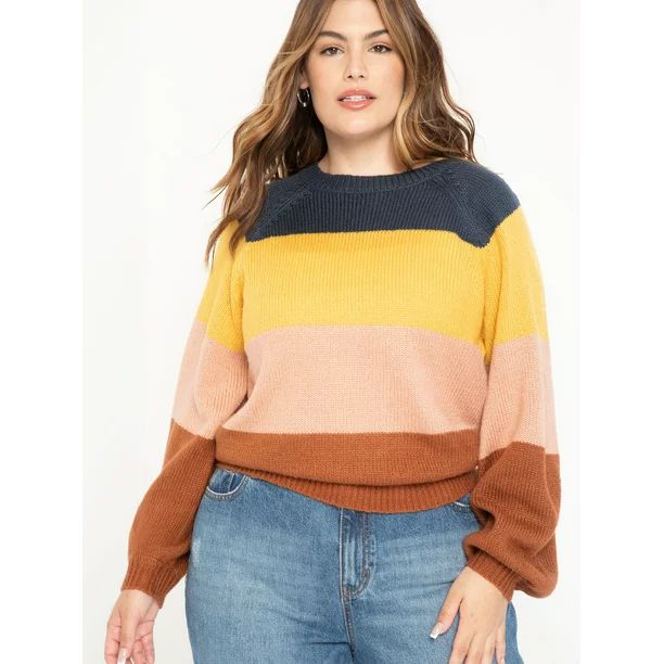 ELOQUII Elements Women's Plus Size Multi Striped Sweater | Walmart (US)