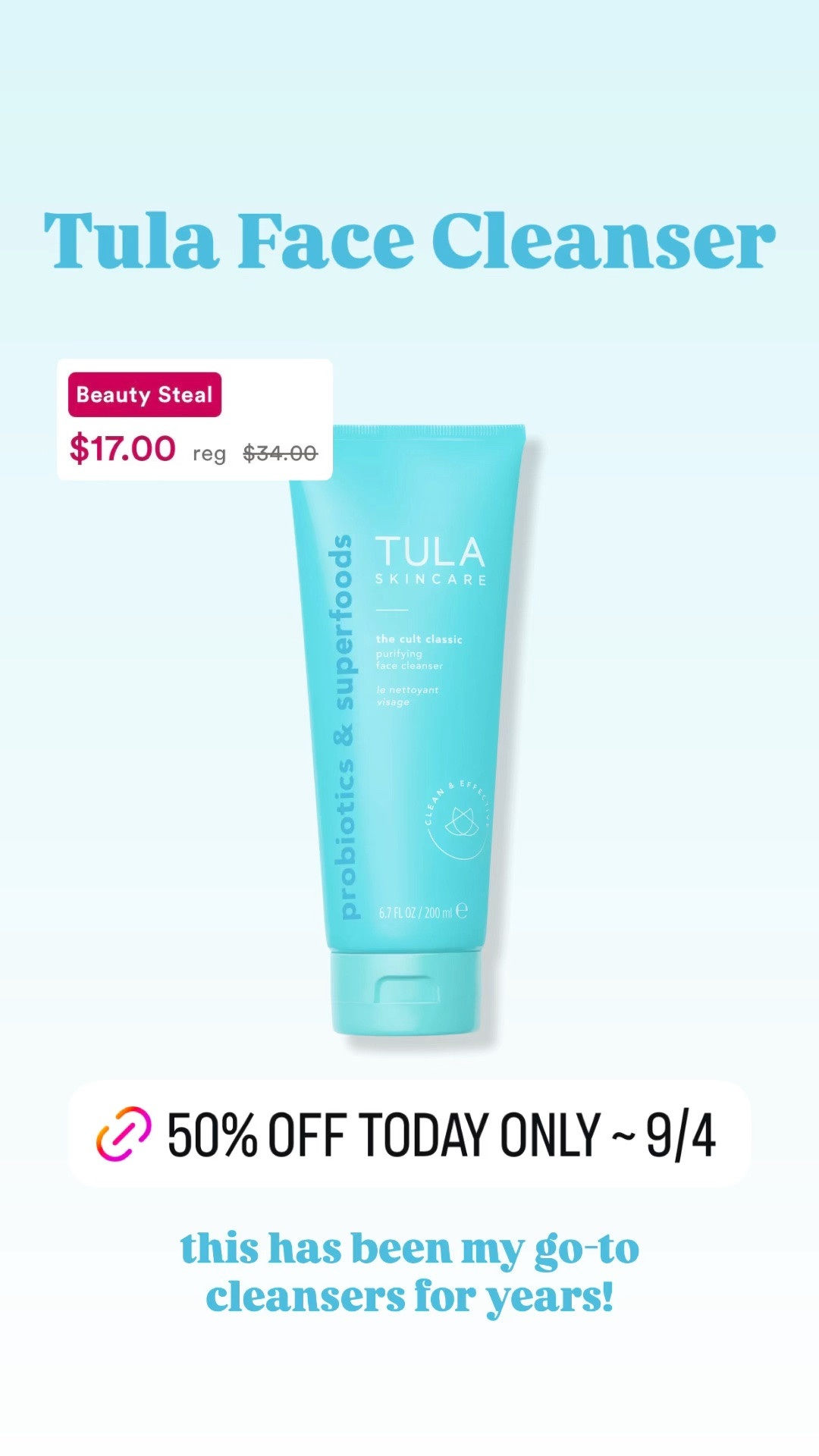 Tula face cleanser 50% off today only - 9/4

#LTKSaleAlert