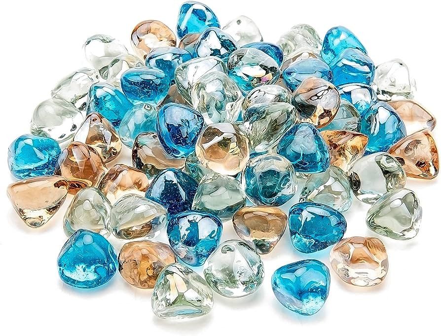 Kinway 20lbs Fire Glass Diamonds Blended Fire Pit Glass 1 Inch Fire Glass Rocks for Fire Pit Fire... | Amazon (US)