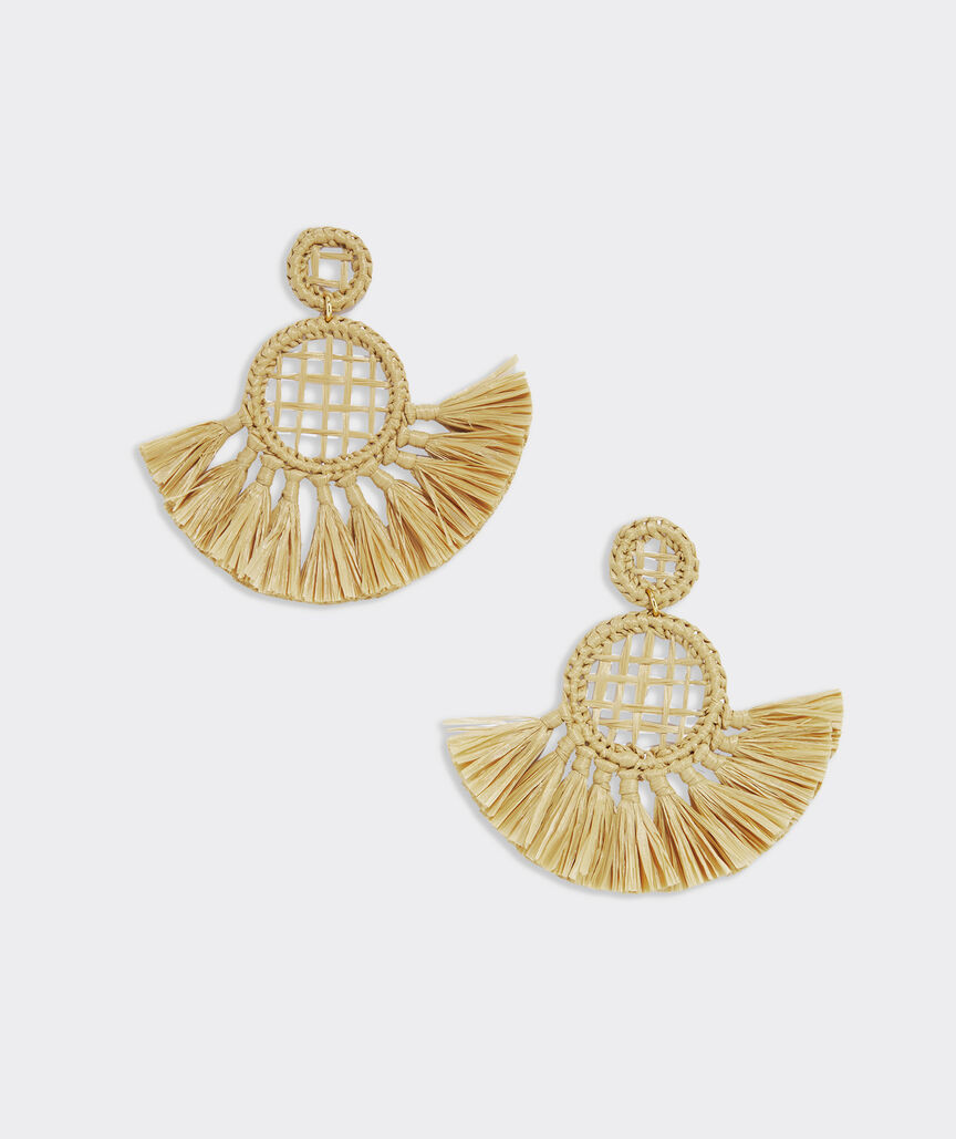 Woven Rattan Raffia Fringe Earrings | vineyard vines