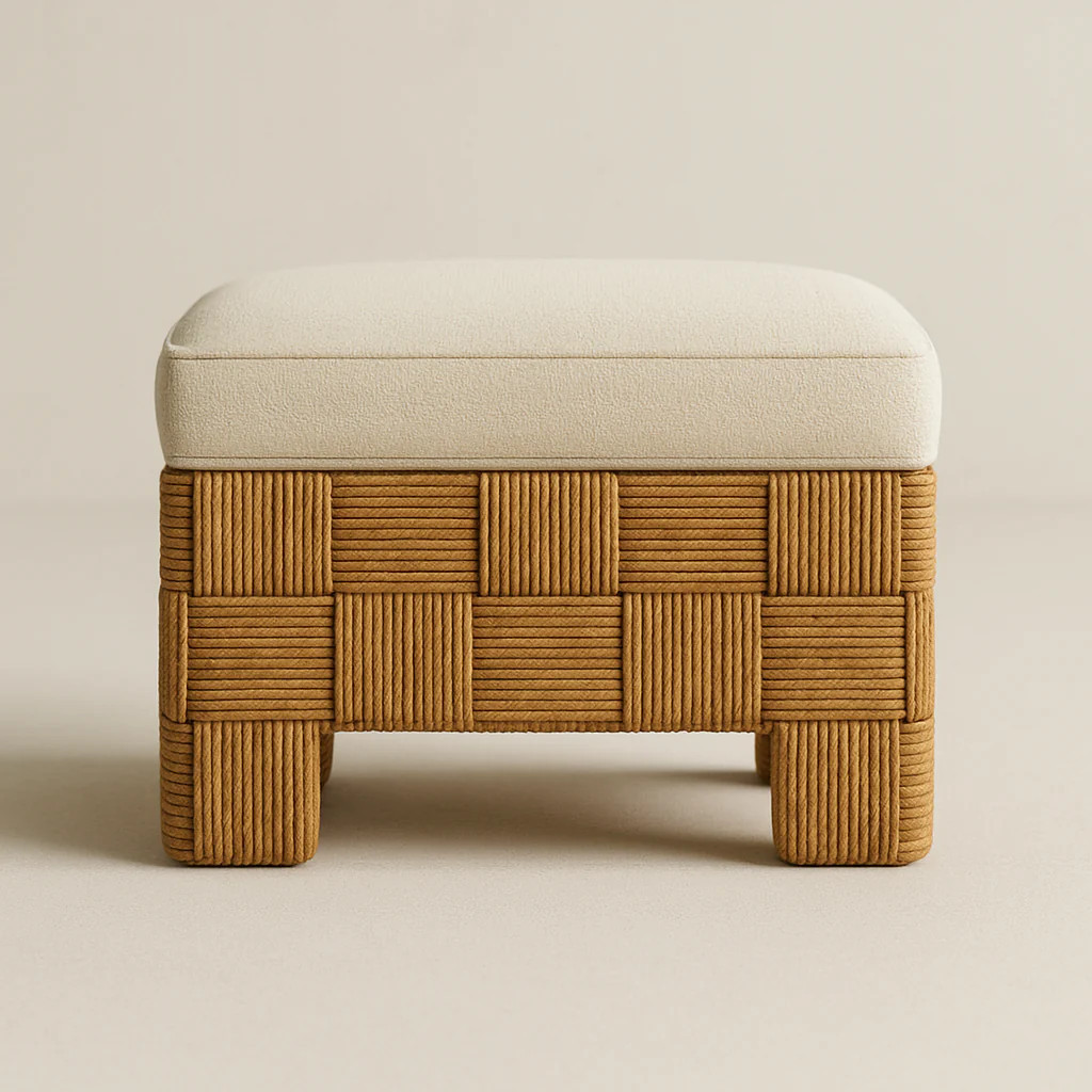 Kaari Vanity Stool with Rattan & Boucle | Interior Tonic