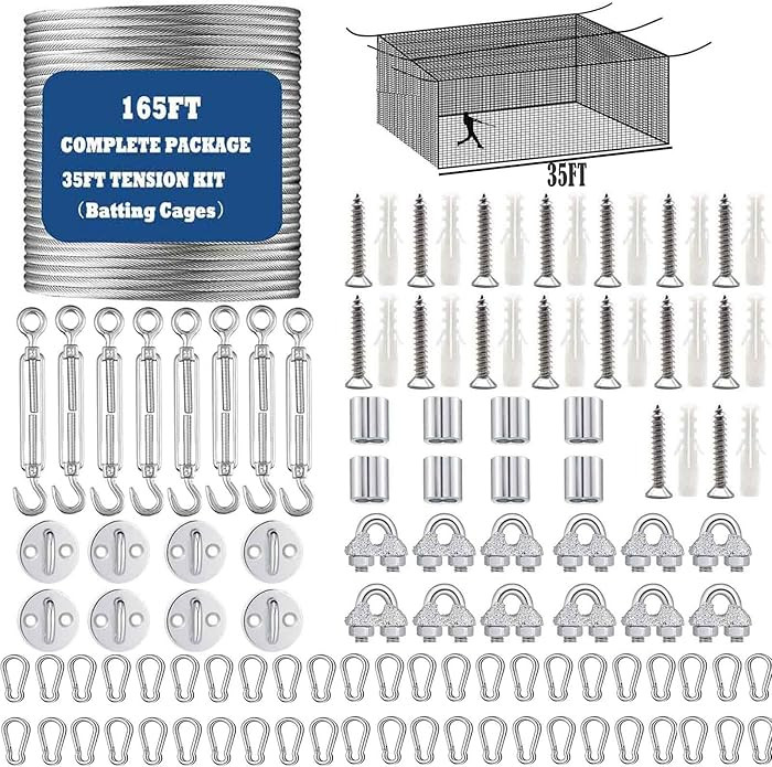 Batting Cage Netting Wire Tension Kit for 35/55/70FT Batting Cage Cable Suspension Kits Batting C... | Amazon (US)