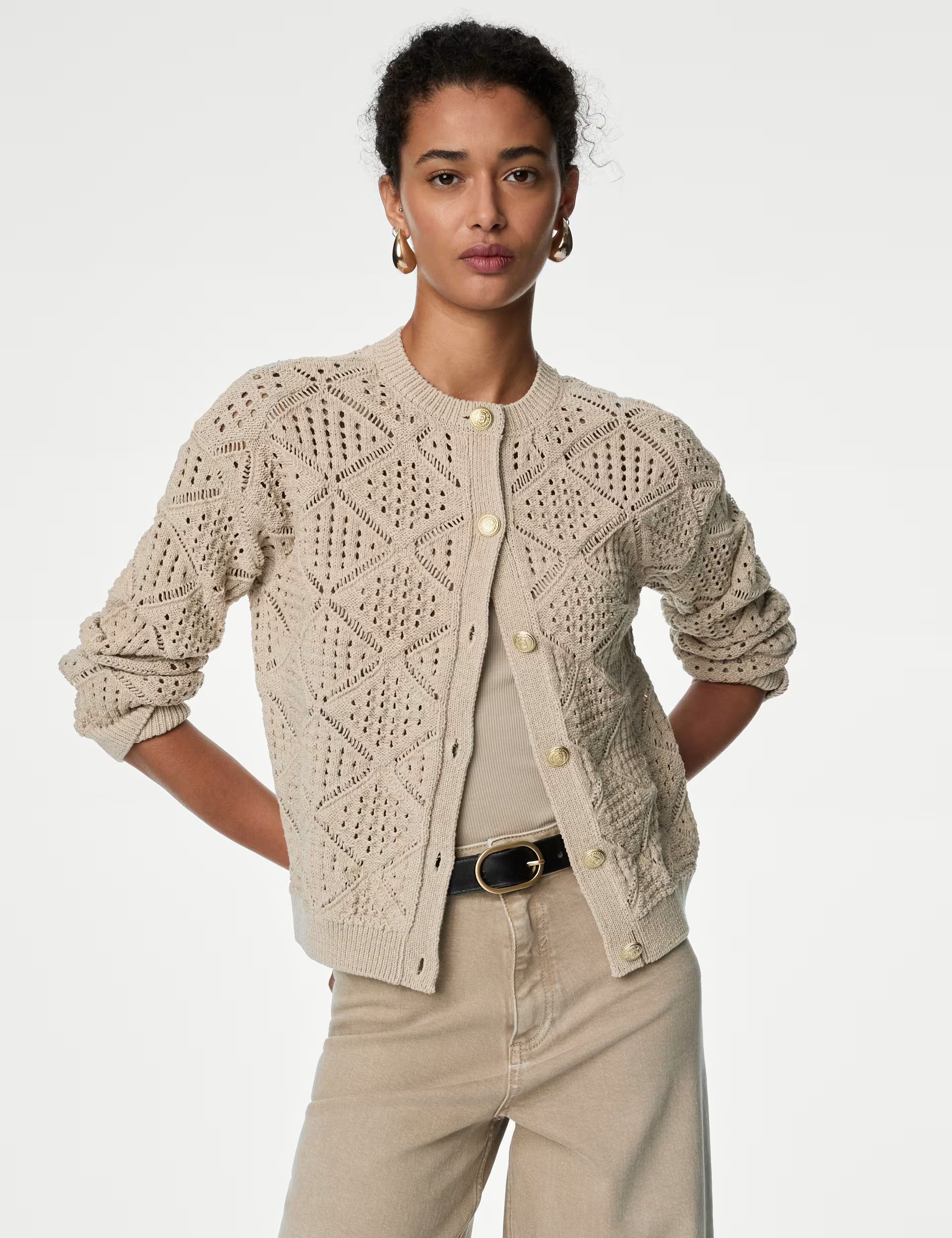 Pointelle Knitted Cardigan with Cotton | M&S Collection | M&S | Marks & Spencer (UK)