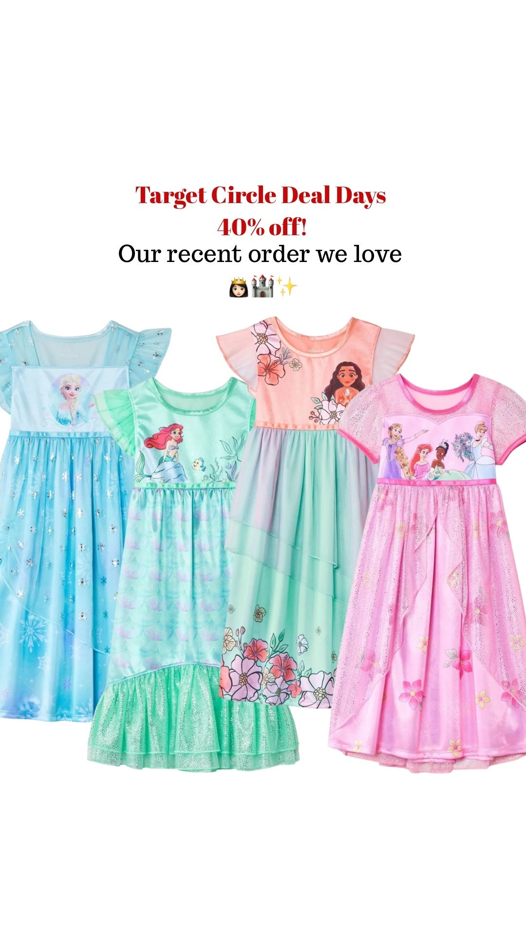 Disney Dresses @Target 💖🧜‍♀️🌸
Okay THESE 😍 Disney dresses on sale for 40% OFF!!

Elsa, Ariel, Moana, princess vibes all in one place ✨
Perfect for little girls who want to dress up but still be comfy

Such a good gift idea too 🎁

#disneystyle #targetfinds #toddlerfashion #momlife #targetcircle #ltkfamily #ltkkids #springstyle #targetdeals