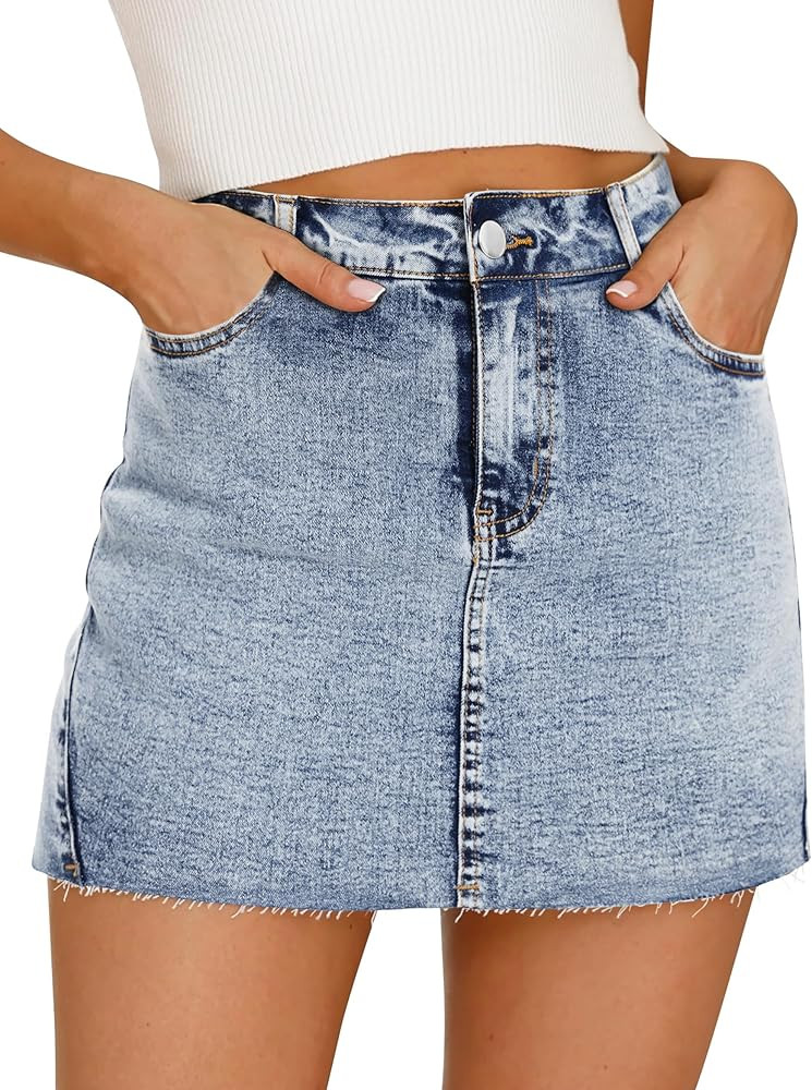 Denim Skort for Women Denim Mini Skirt Casual High Waist Stretch Jean Skirt with Pockets | Amazon (US)