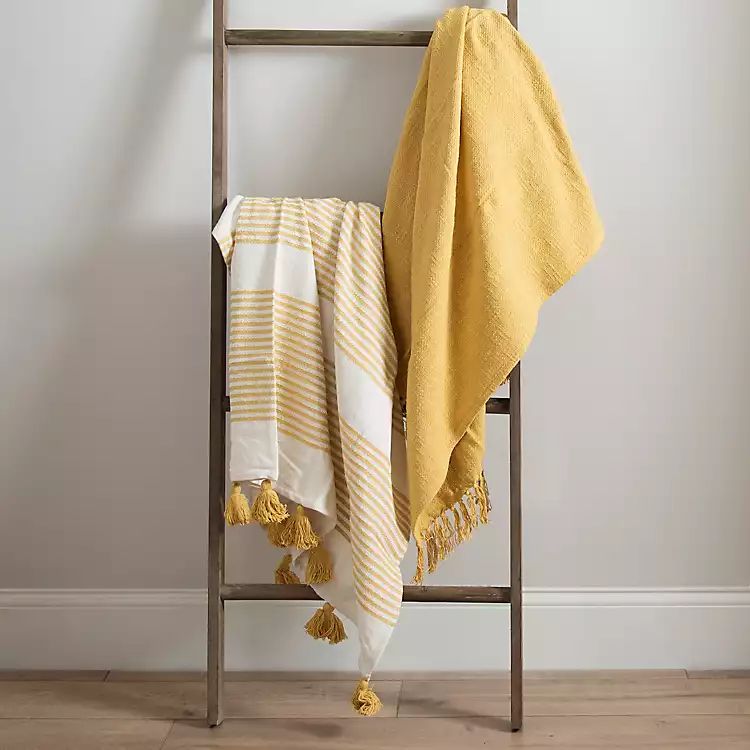 Ochre Pom Pom Throw Blankets, Set of 2 | Kirkland's Home