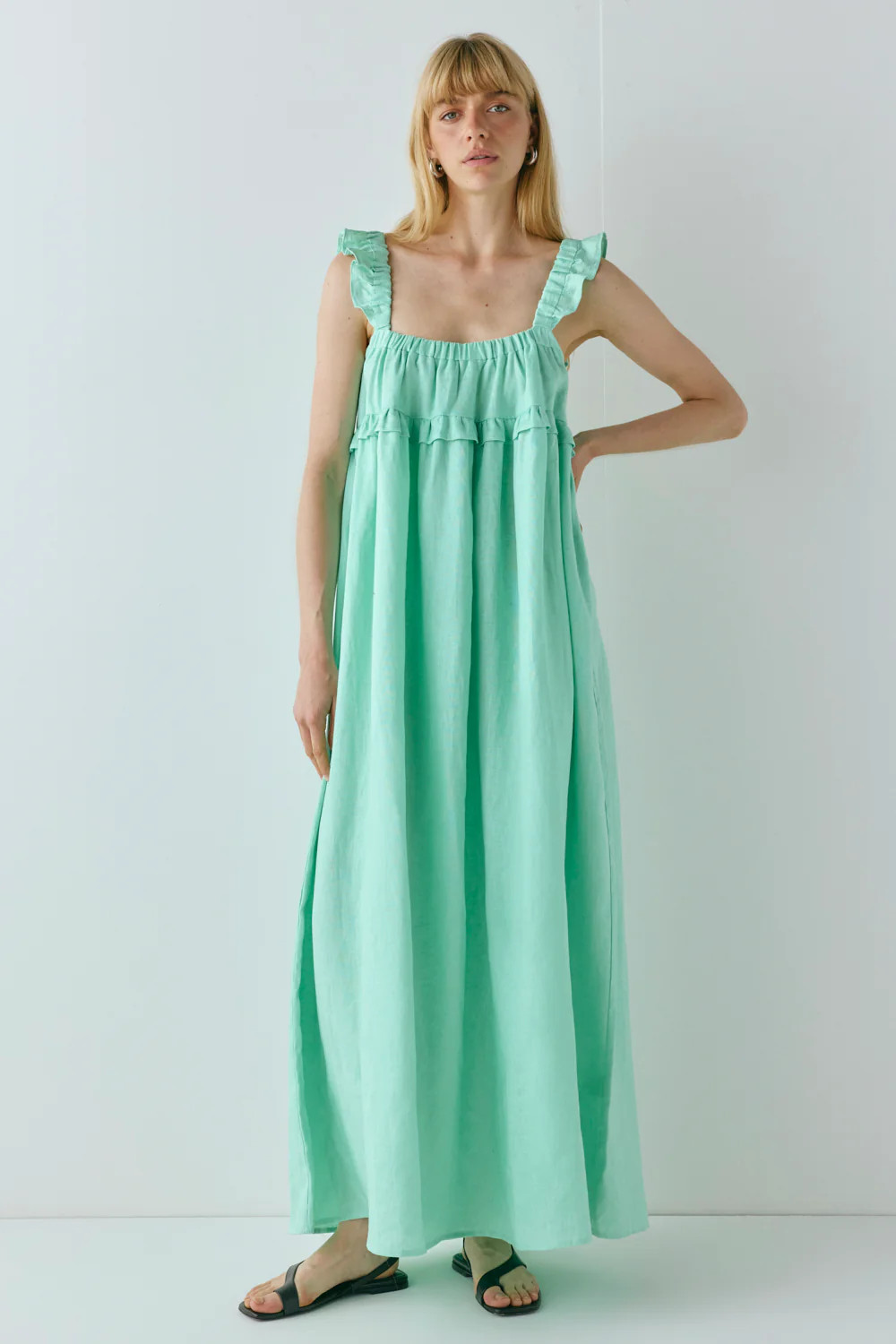 Rossana Linen Maxi Dress Aqua | VRG Grl