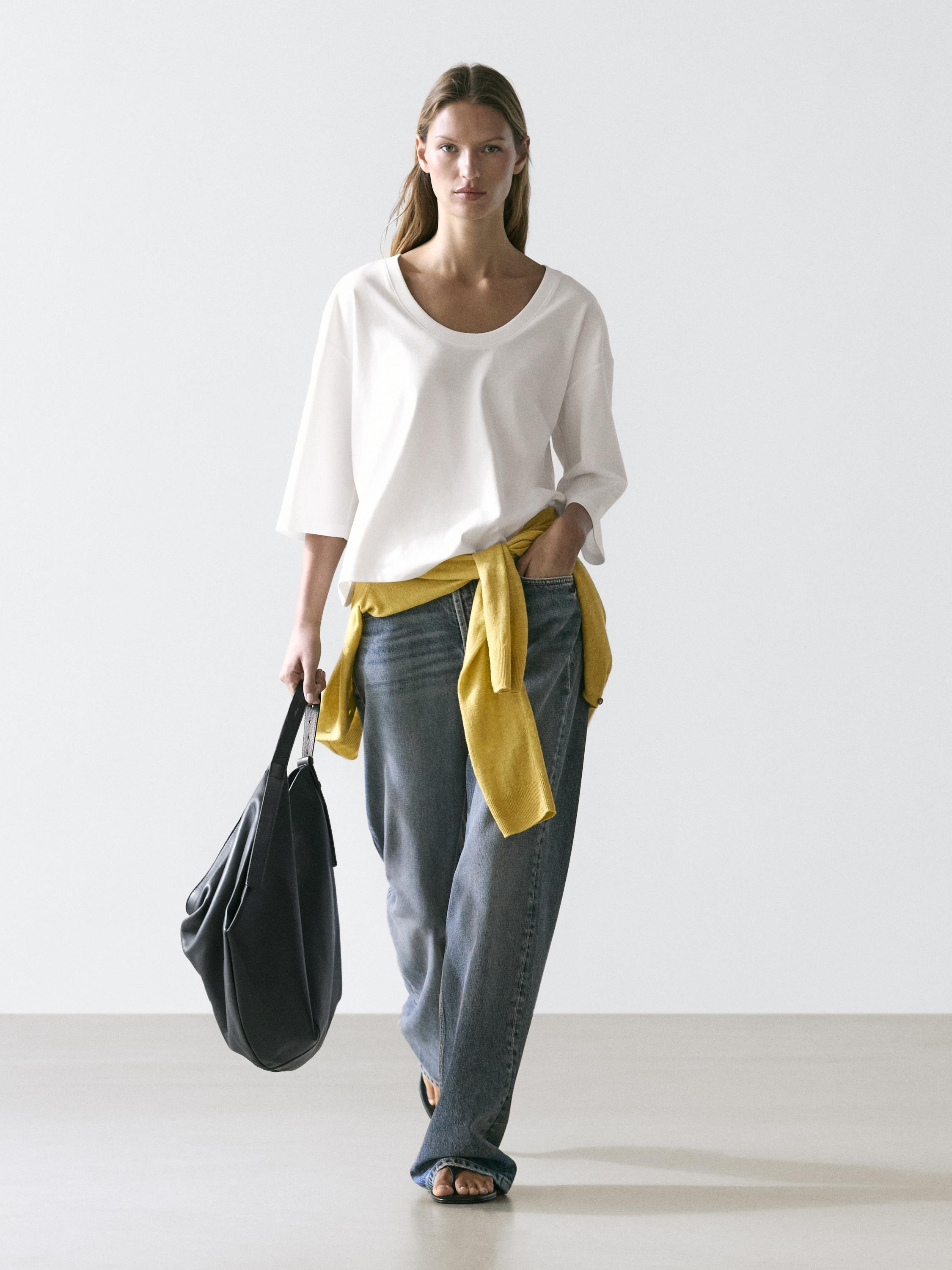100% cotton scoop neck T-shirt · Brown, Off White, Grey · T-shirt | Massimo Dutti | Massimo Dutti UK