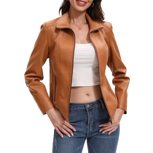 CHIGUO Faux Leather Jacket for Women Motorcycle Fashion Zip Up Coat Trendy Going Out Jackets | Amazon (US)