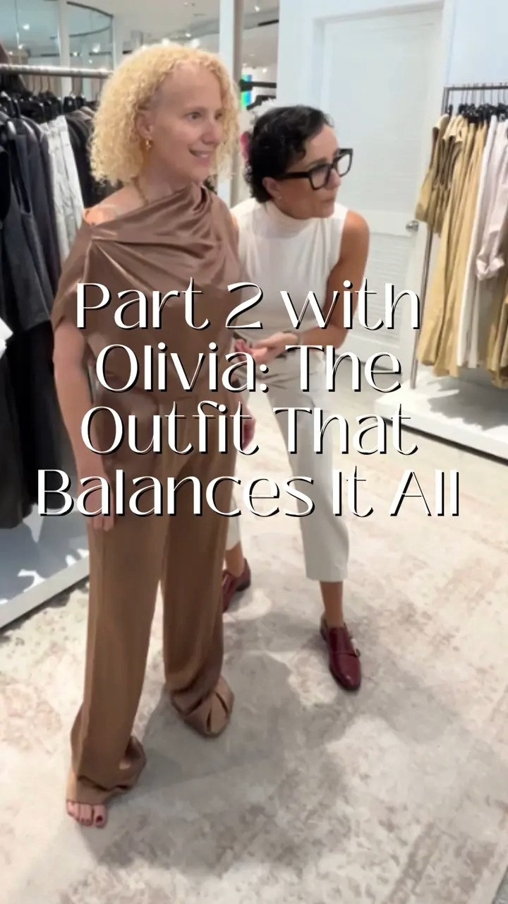 Part 2 with Olivia—we found the outfit. This draped top + tailored pants combo is a game-changer for her pear-shaped figure—and here's why: — The soft, one-sided gather draws attention up, balancing her proportions beautifully. — Tucking the top highlights her waist, which is the narrowest part of her frame. — These neutral wide-leg pants skim the hips perfectly, creating a long, elegant line.

The best part? It’s versatile. Office? Cocktail hour? Even a wedding? Swap shoes, tuck or untuck, and you're ready to go. And yes, separates mean endless styling options—pair these pants with a cream sweater or this top with jeans for an easy weekend look.

Styling is about finding pieces that work for you. When you dress for your shape, your confidence soars.

What’s your go-to outfit that makes you feel balanced and confident? 

 

#LTKGiftGuide #LTKHoliday #LTKStyleTip