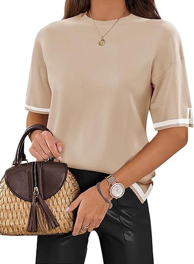 Zeagoo Womens Knit Short Sleeve Tops Summer Pullover Blouse Basic Casual Shirt | Amazon (US)