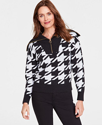 I.N.C. International Concepts Women's Houndstooth Quarter-Zip Sweater, Created for Macy's - Macy'... | Macy's