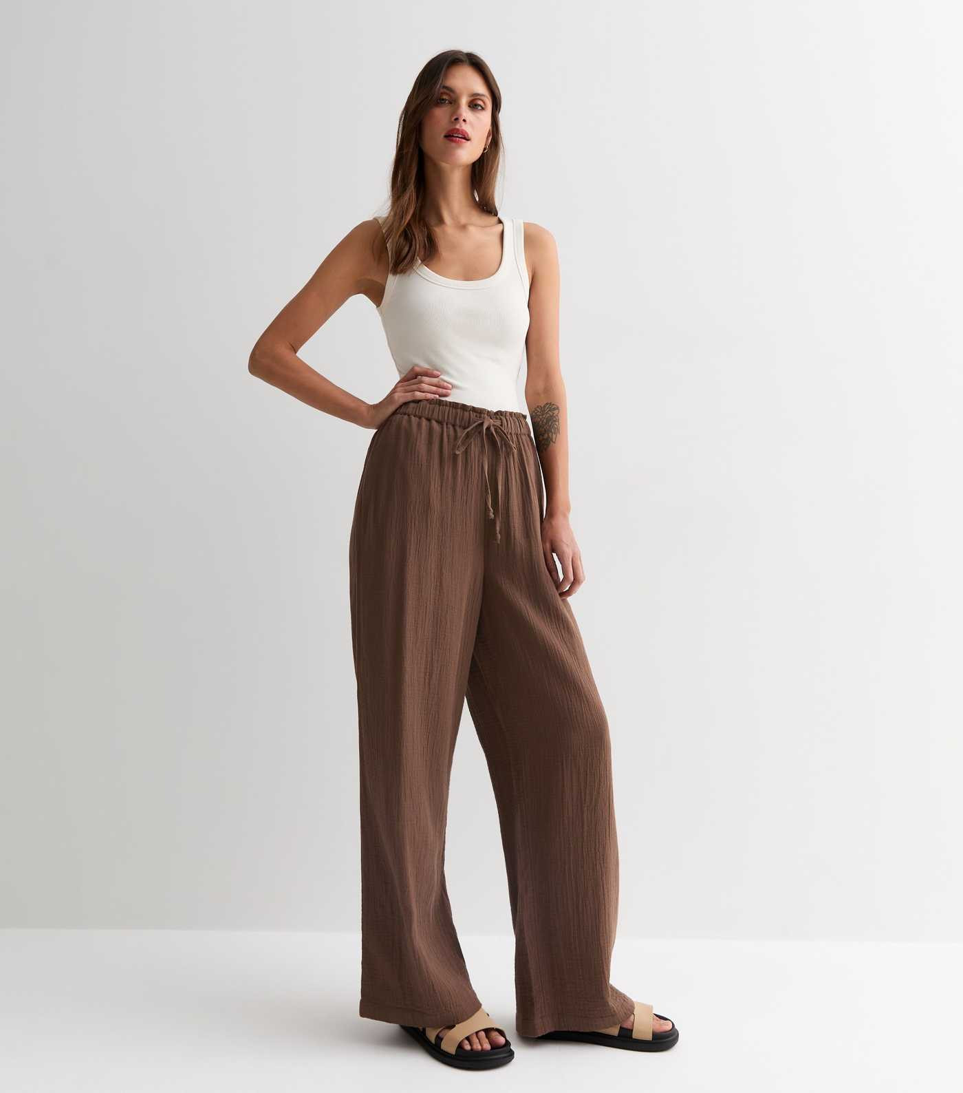 Brown Cotton Wide Leg Trousers | New Look | New Look (UK)