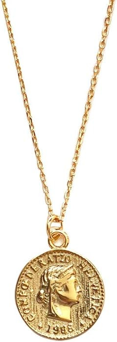 Dtja Carved Coin Pendant Necklace for Women Girls 925 Sterling Silver Simple Round Chain Goddess ... | Amazon (US)