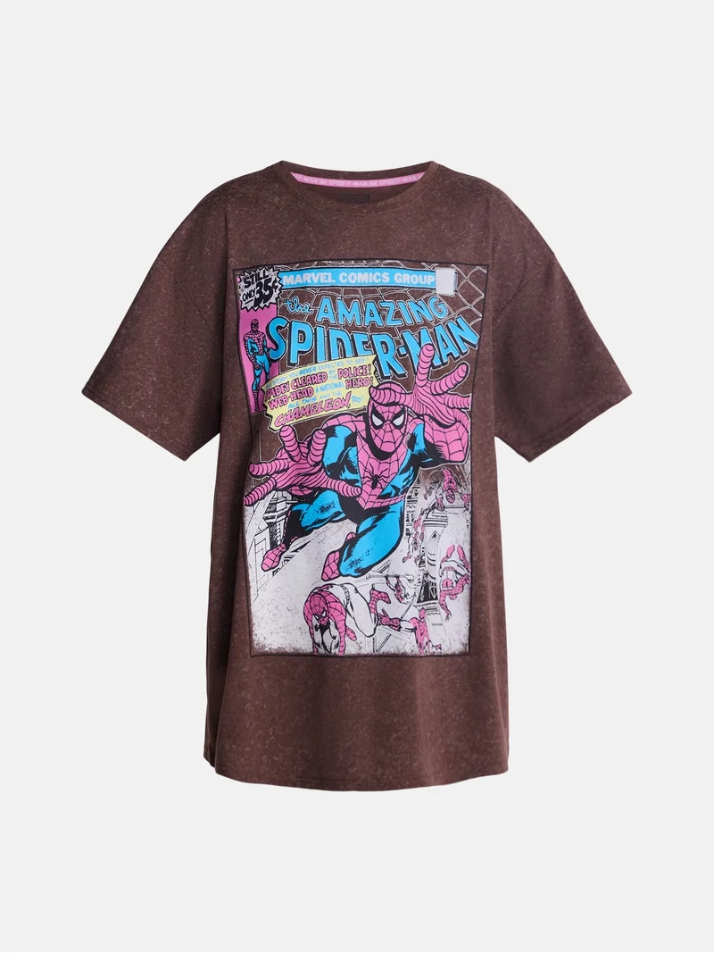 Marvel Spider-Man Women's Washed Oversized Graphic Tee with Short Sleeves, Sizes XXS-XXL | Walmart (US)