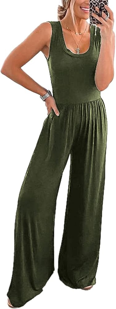 PRETTYGARDEN Women’s Summer Sleeveless Tank Jumpsuits High Waist Low Cut Casual Scoop Neck Fit And F | Amazon (US)