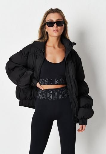 Black Statement Ruched Puffer Jacket | Missguided (US & CA)