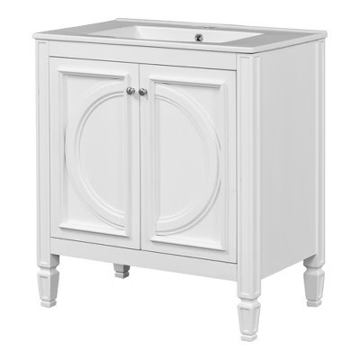 XINGHANZHENXUAN White Vintage Style Bathroom Vanity with Sink, Soft-Close 2-Door Cabinet with Drawer & Ceramic Basin (Faucet Not Included) | Target