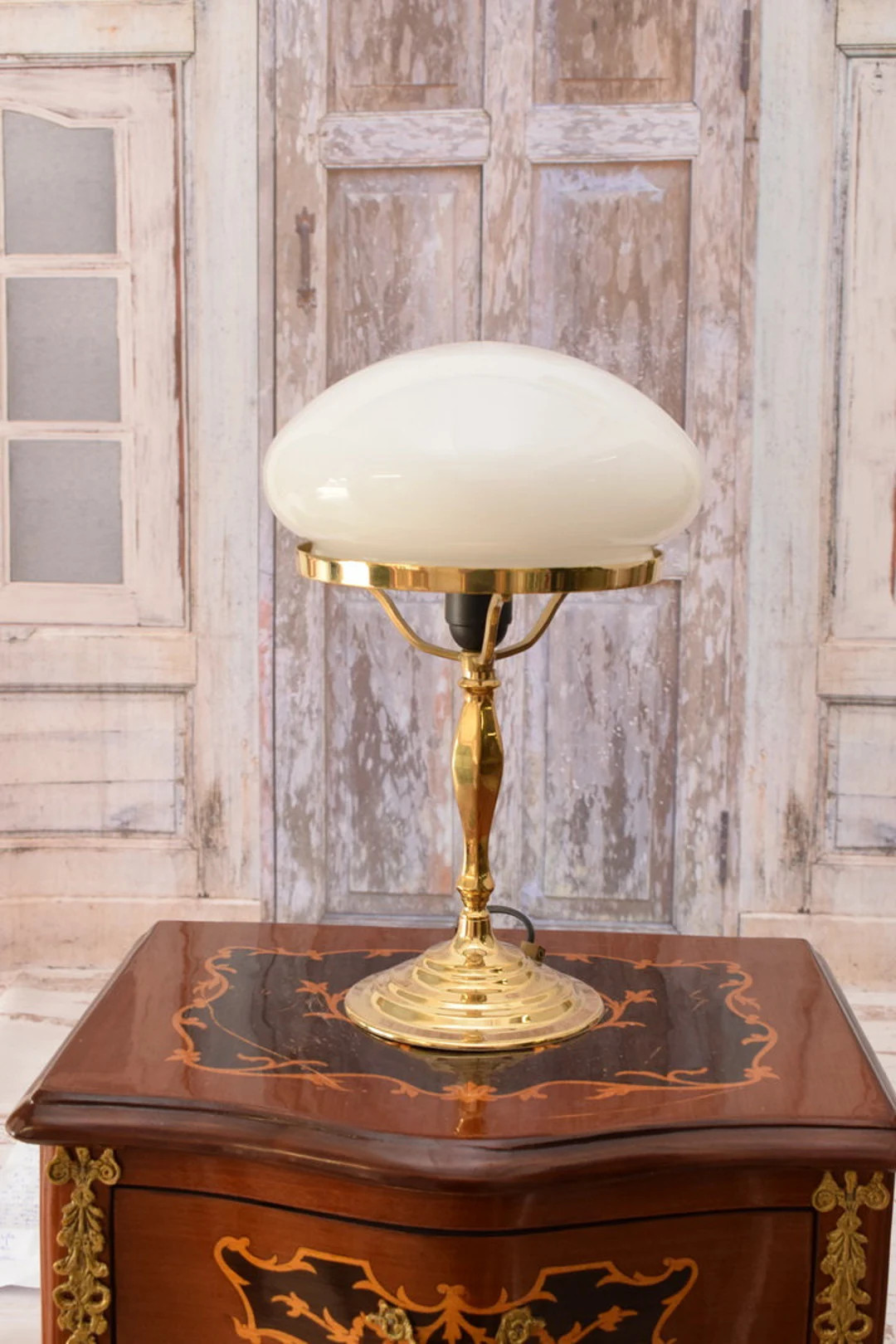 Art Deco Banker Lamp: Oxidized Brass Base, White Glass Shade - Etsy | Etsy (US)