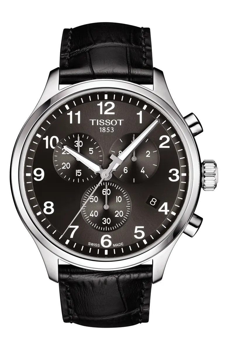 Tissot Chrono XL Collection Chronograph Leather Strap Watch, 45mm | Nordstrom | Nordstrom