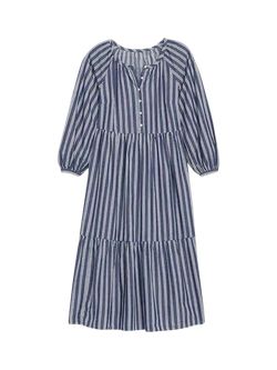 Striped Button-Front All-Day Midi Swing Dress for Women | Old Navy (US)