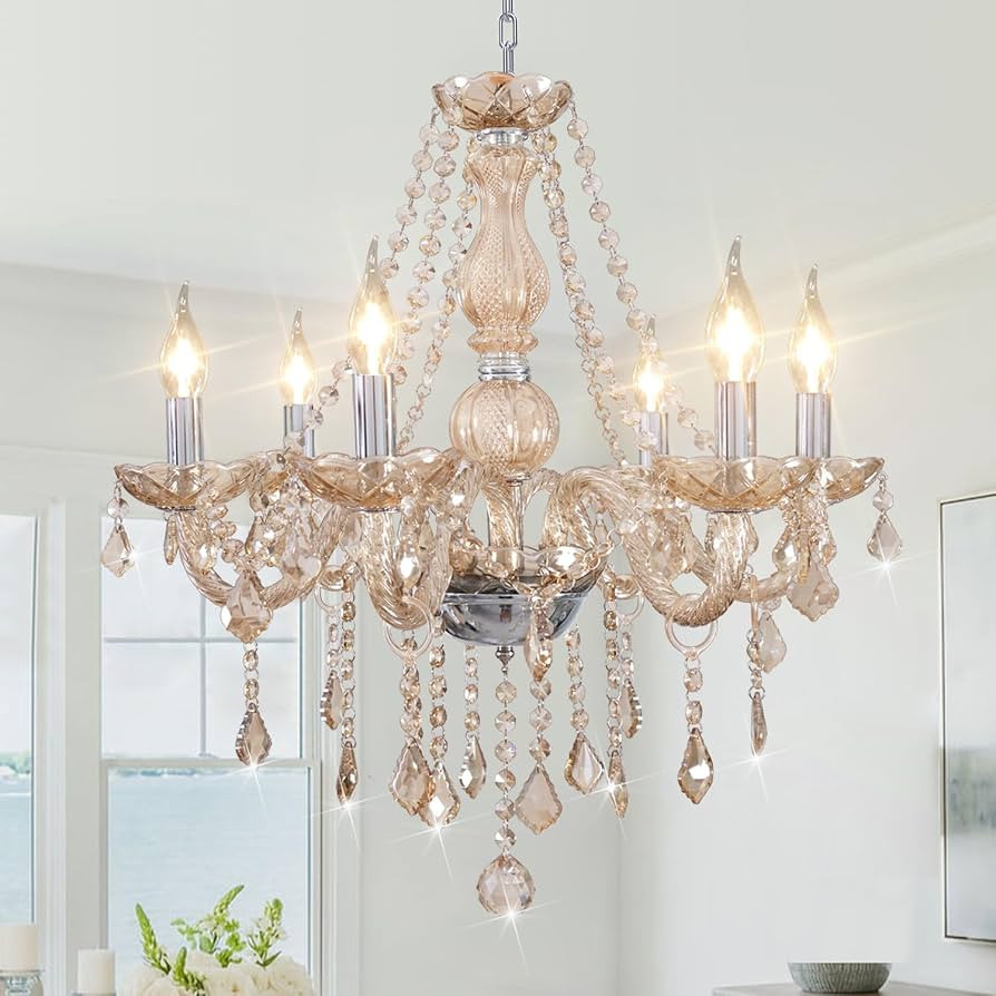Crystal Chandeliers for Dining Room, 6-Lights Classic Cognac Pendant Light K9 Vintage Chandelier ... | Amazon (US)