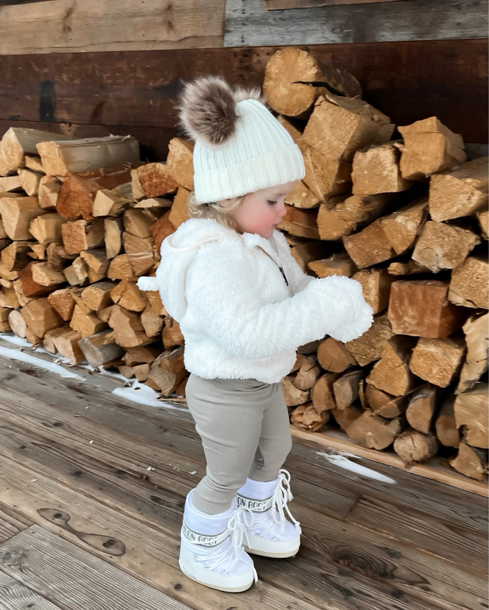 Winter outfits, winter white, moon boots, Pom beanie

#LTKkids #LTKSeasonal #LTKtravel