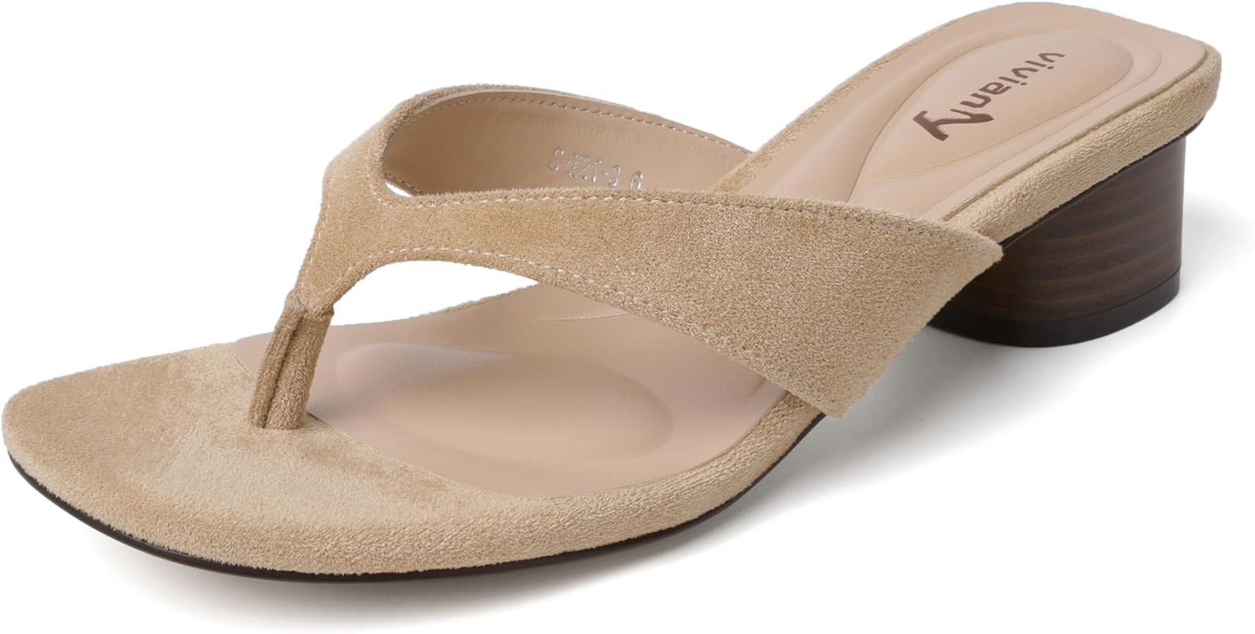 vivianly Women's Suede Kitten Heel Flip Flops Square Toe Low Chunky Heel Thong Sandals Casual Sli... | Amazon (US)