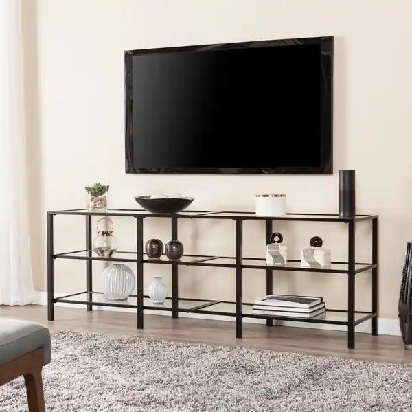 SEI Furniture Liberty Metal and Glass Media TV Stand for TV's up to 68" - Black | Bed Bath & Beyond