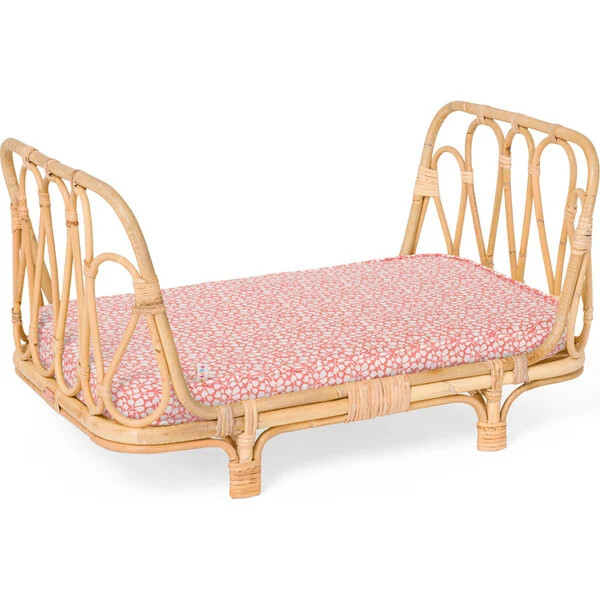 Rattan Doll Day Bed, Coral Leaves | Maisonette