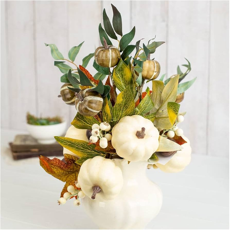Pack of 6 Artificial White Pumpkin and Berry Picks for Fall Decorating and Floral Displays (11" H... | Amazon (US)