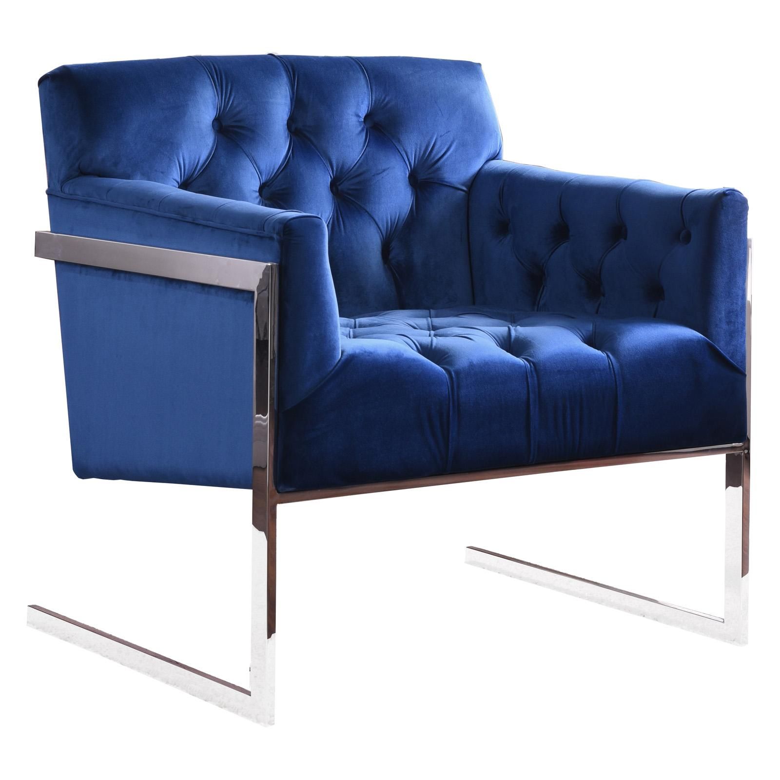 Meridian Furniture Inc Riley Velvet Accent Chair Navy Blue | Hayneedle