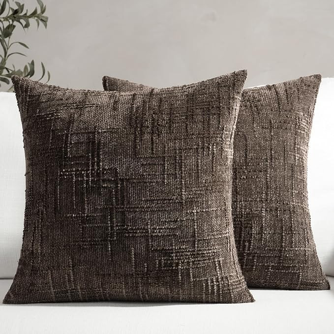 Softalker Chenille Farmhouse Throw Pillow Covers - Set of 2, 18 x 18 Inch, Gift Textured Neutral ... | Amazon (US)