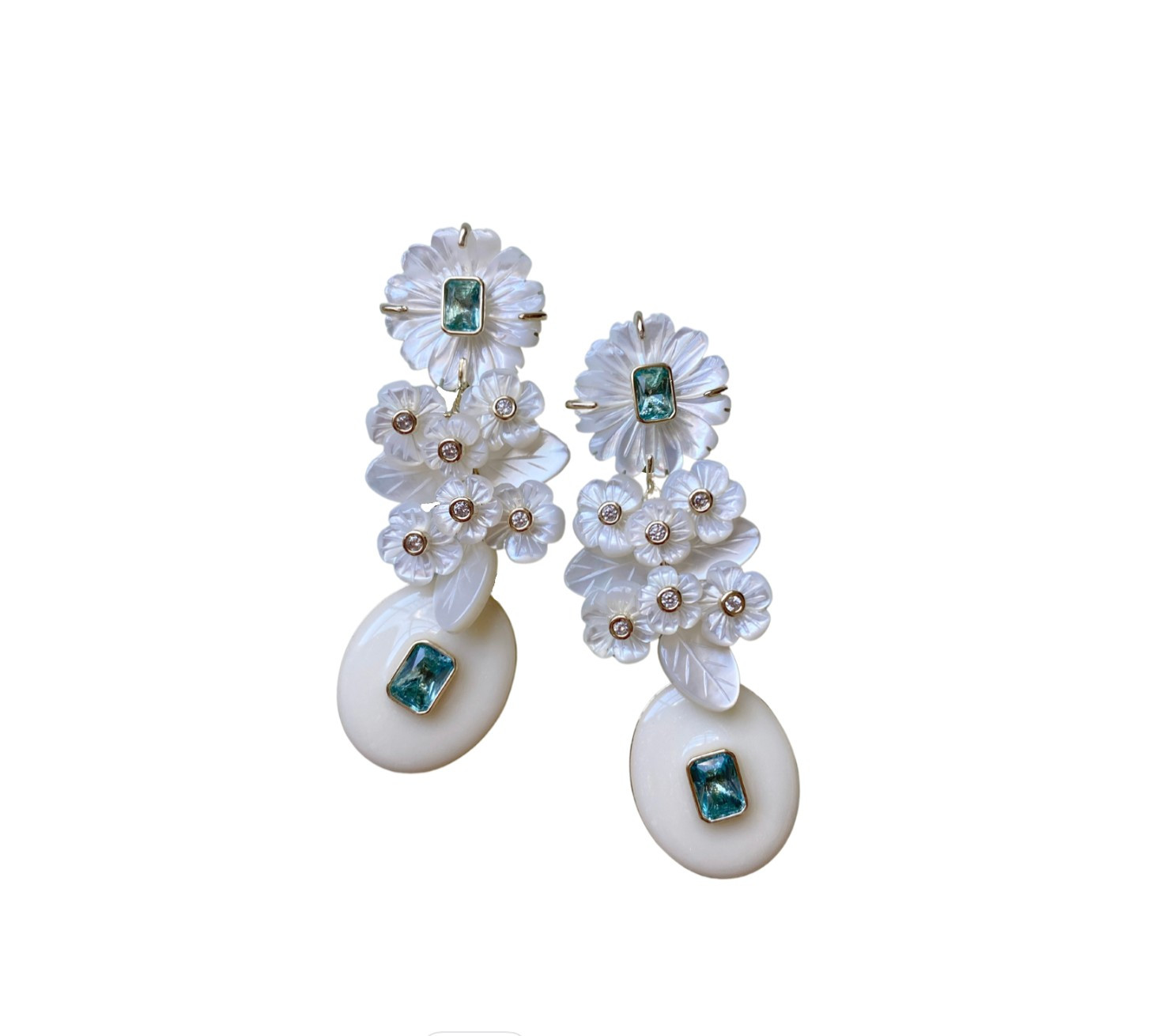 mother of pearl + aquamarine + enamel | Nicola Bathie Jewelry