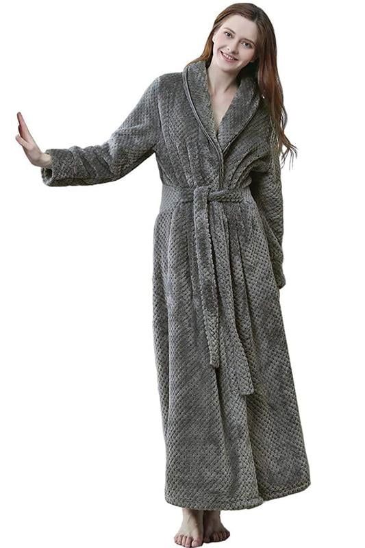 ZFSOCK Fleece Robe for Women Soft Warm Long Plush Bathrobe Slim Elastic Waist Sleepwear Housecoat... | Walmart (US)