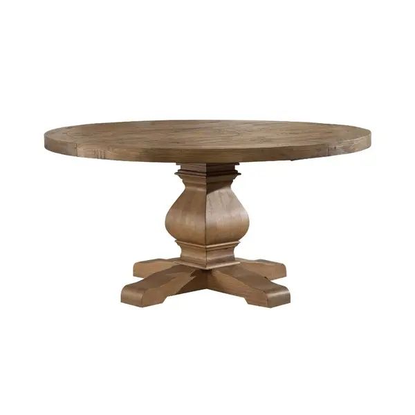 Round Solid Pine Dining Table with Aesthetic Base Brown - Overstock - 21752944 | Bed Bath & Beyond