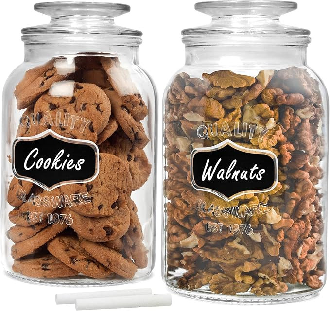 Estilo Round Glass Canister Jars with Airtight Lids Ideal for Cookies, Candies, Cereal - Cookie J... | Amazon (US)