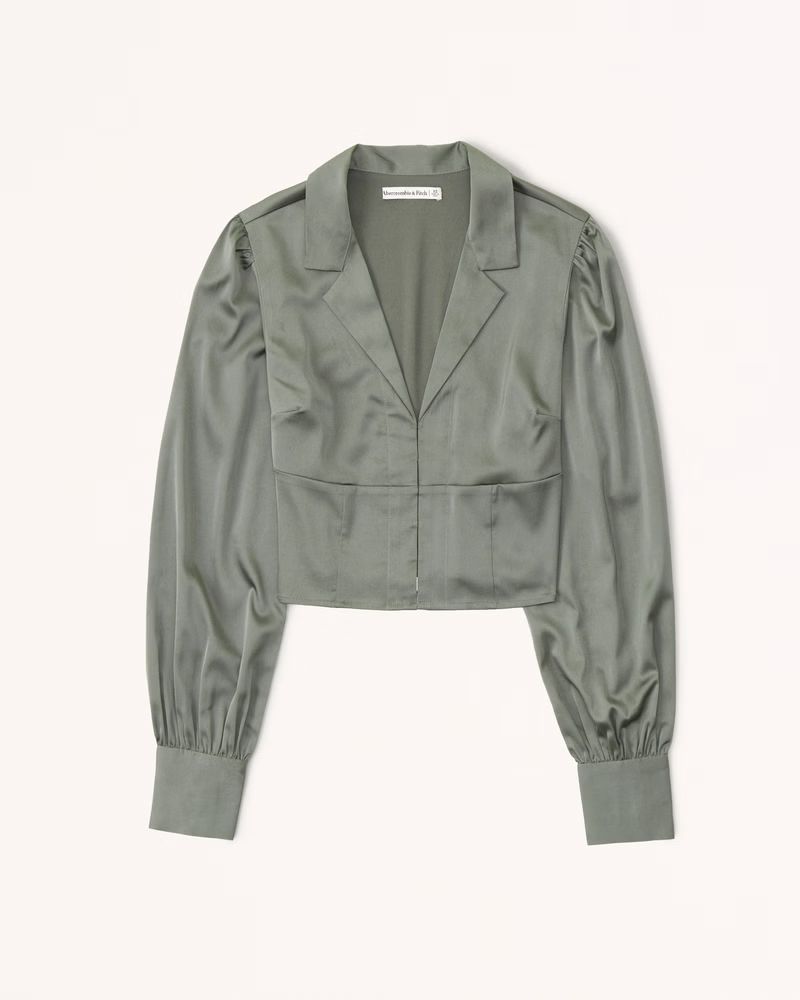 Women's Long-Sleeve Satin Hook-and-Eye Shirt | Women's New Arrivals | Abercrombie.com | Abercrombie & Fitch (US)
