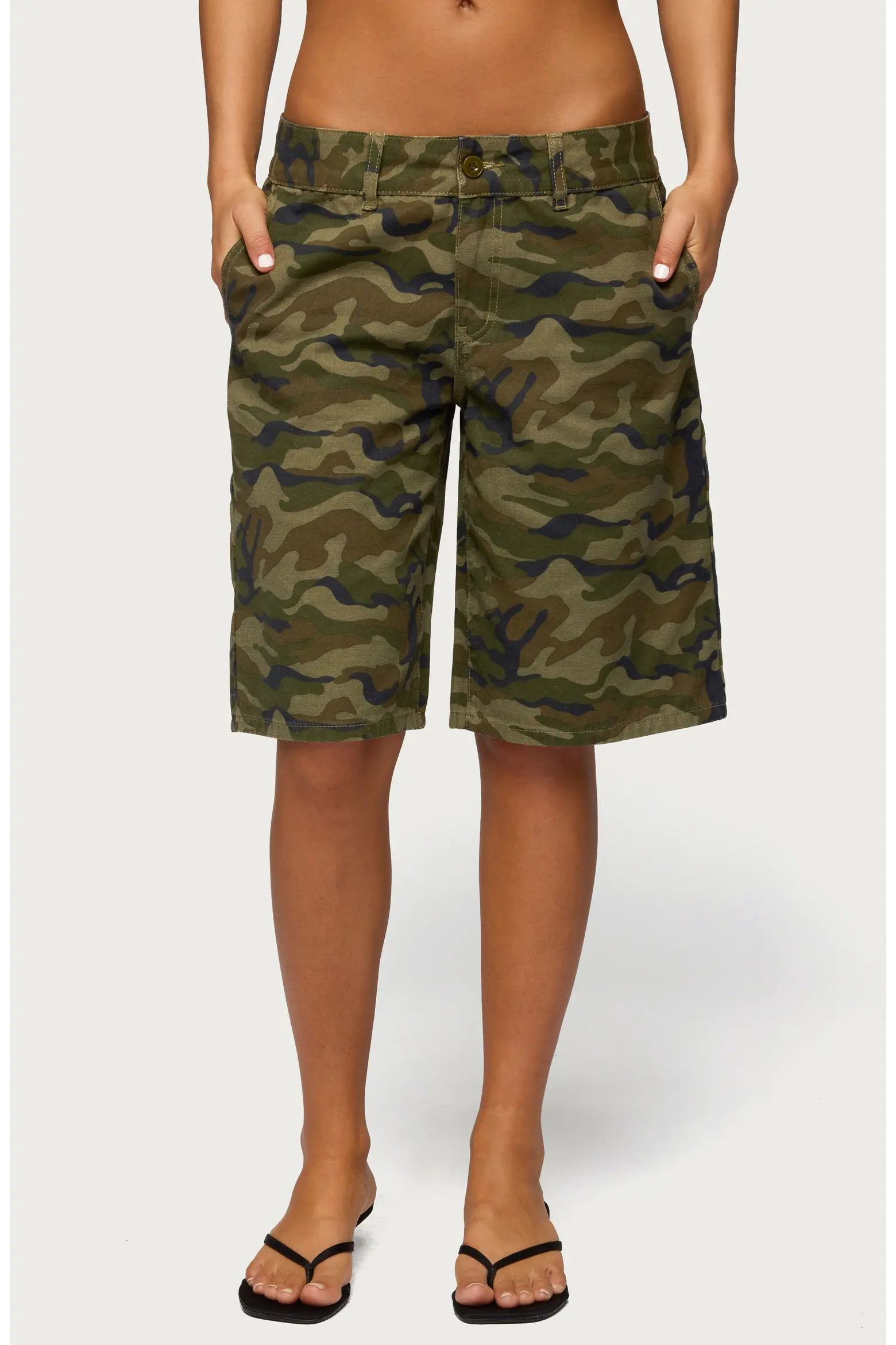 EDIKTED Camo Print Denim Bermuda Shorts (Women) | Nordstrom | Nordstrom