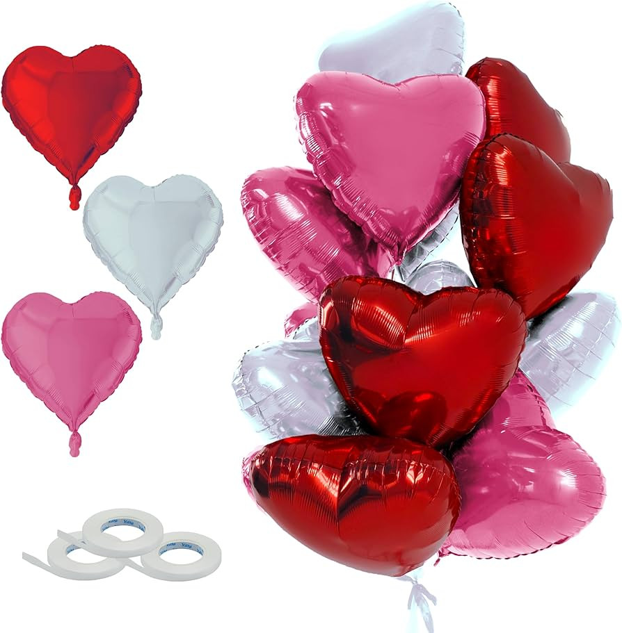 15 Pack Heart Foil Balloons for Valentines Day Decorations, 18 Inch Valentines Day Balloons, Red ... | Amazon (US)