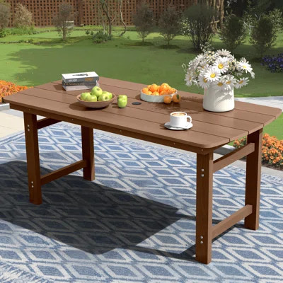 Rectangular HDPE Outdoor Dining Table With Umbrella Hole | Wayfair North America
