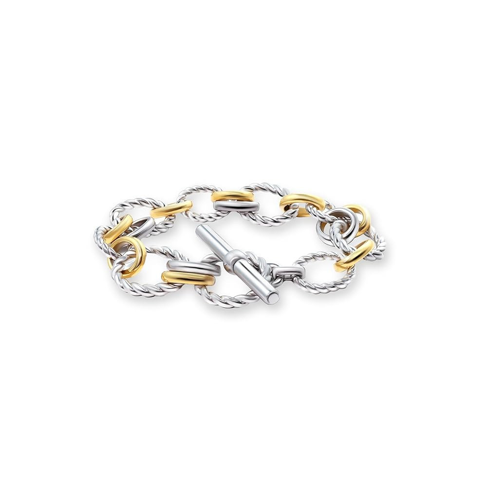 RYQEN Gold and silver Two-tone braided chain bracelet Metallic Mixed Chain bangle bracelet for wo... | Amazon (US)