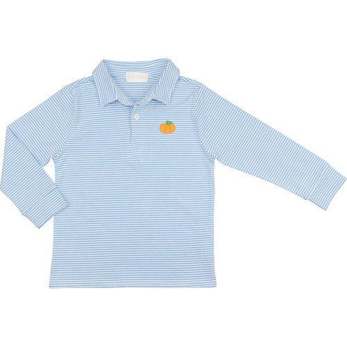 Blue Stripe Pumpkin Long Sleeve Polo Shirt | Cecil and Lou