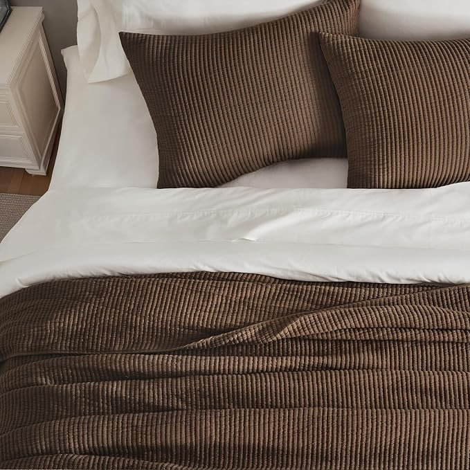 EVERGRACEHOME Cotton Ribbed Matelassé Coverlet Set, King, Sienna Brown | Soft Lightweight Bedspr... | Amazon (US)