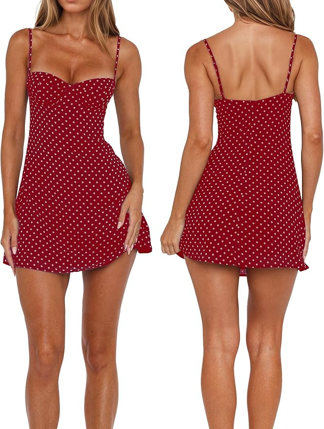 Women’s Polka Dot Y2K Dress Spaghetti Strap No Bust Underwire Trendy Outfits Backless A-Line Pu... | Amazon (US)