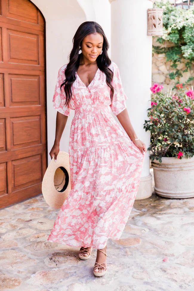 Sunshiny Days Smocked Waist Floral Pink Maxi Dress | The Pink Lily Boutique