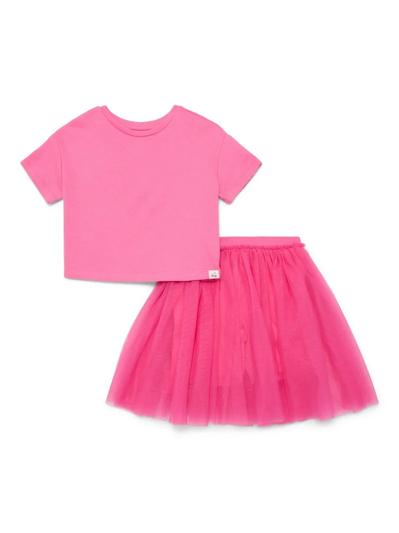 Wonder Nation Little Girls Boxy Tee and Tutu Skirt Set, 2-Piece, Sizes 4-10 | Walmart (US)