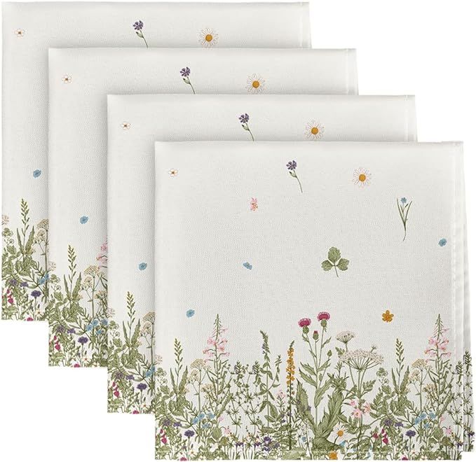 Horaldaily Spring Summer Cloth Napkins 18 x 18 Inch, Wild Flowers Floral Party Dinner Decoration ... | Amazon (US)