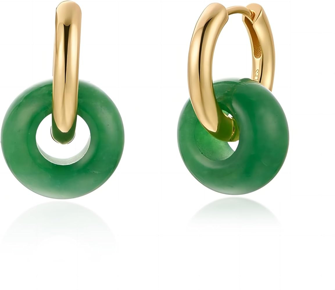 Jade Earrings for Women Non Tarnish Hoop Dangle Earring for Trendy Stainless Steel Emerald Green ... | Amazon (US)