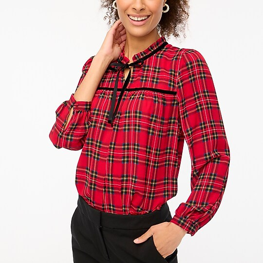 Velvet tie-neck top | J.Crew Factory